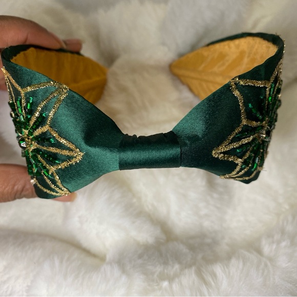 New Handmade NamJosh Headband Made in India in Emerald Green/Gold - Picture 2 of 9